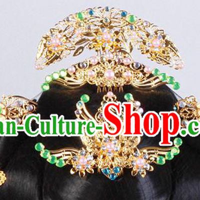 Chinese Ancient Beijing Opera Hair Accessories Wig and Hairpins Complete Set Traditional Palace Headwear for Women