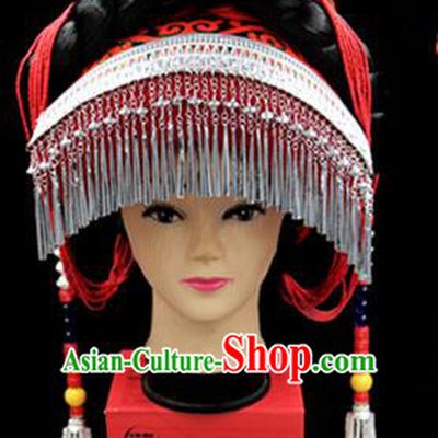 Chinese Traditional Yi Nationality Hair Accessories Yi Ethnic Minority Tassel Hats Headwear for Women