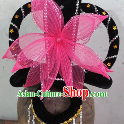 Chinese Traditional Beijing Opera Hair Accessories Classical Dance Pink Lotus Headwear for Women