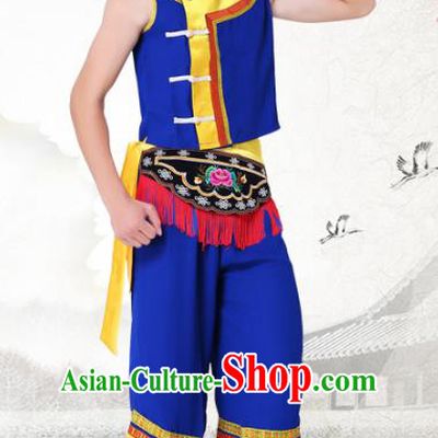 Traditional Chinese Tujia Nationality Dance Costume and Headwear Tujia Ethnic Minority Embroidery Clothing for Men