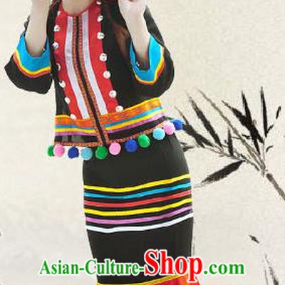 Traditional Chinese De-ang Nationality Dance Costume, China Ethnic Minority Embroidery Clothing and Headdress for Women
