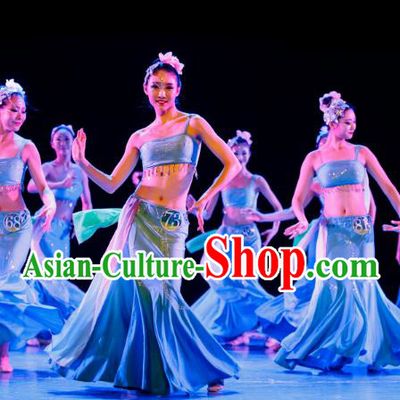 Traditional Chinese Dai Nationality Folk Dance Embroidered Costume, China Ethnic Minority Pavane Dance Clothing for Women