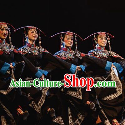 Traditional Chinese Folk Dance Embroidered Costume, China Yi Ethnic Minority Dance Clothing for Women