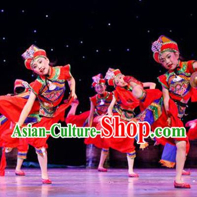Chinese Traditional Folk Cymbals Dance Ethnic Costume, Children National Minority Classical Dance Clothing for Kids