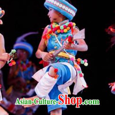 Chinese Traditional Folk Dance Ethnic Costume, Children Yi National Minority Classical Dance Clothing for Kids