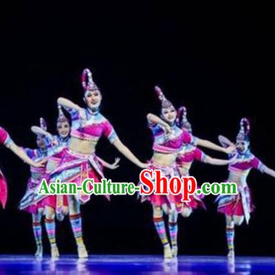Traditional Chinese She Nationality Folk Dance Embroidered Costume, China Zhuang Ethnic Minority Dance Clothing for Women