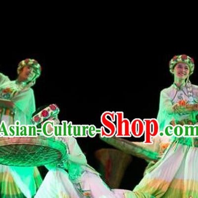 Traditional Chinese National Minority Dance Costume, China Folk Dance Stage Performance Dance Dress Clothing for Women