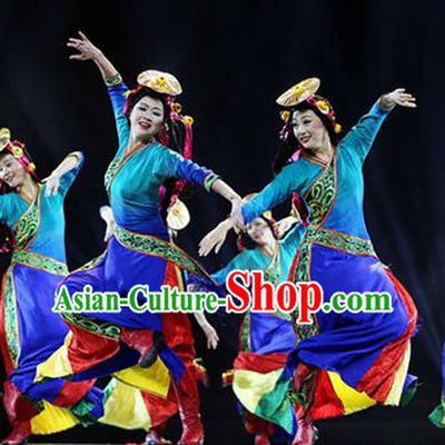 Chinese Traditional Folk Dance Classical Dance Tibetan Stage Performance Costume, China Zang Nationality Dance Clothing for Women