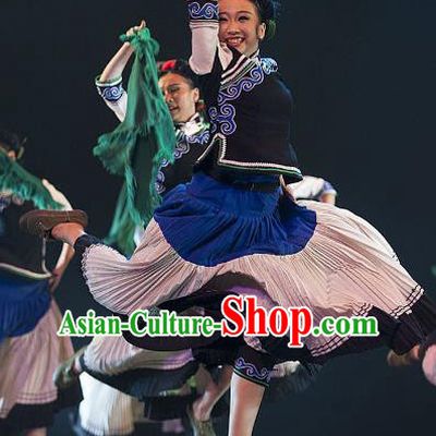 Chinese Traditional Folk Dance Classical Dance Stage Performance Costume, China Tujia Nationality Dance Clothing for Women