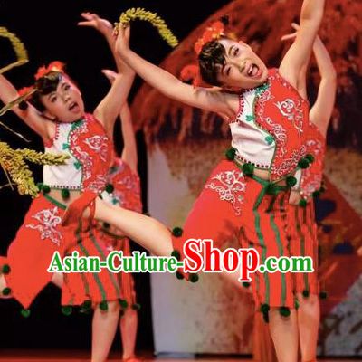 Chinese Traditional Yangge Stage Performance Costume, China Folk Dance Yangko Clothing for Children
