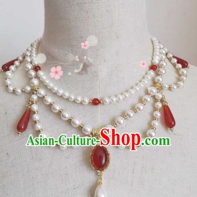 Chinese Traditional Ancient Accessories Classical Red Agate Necklace Hanfu Handmade Necklet for Women