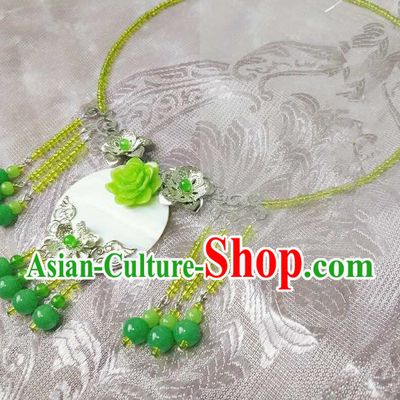 Chinese Traditional Ancient Accessories Classical Green Beads Tassel Necklace Hanfu Necklet for Women