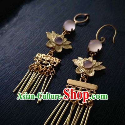 Chinese Traditional Ancient Accessories Classical Brass Earrings Hanfu Lotus Eardrop for Women