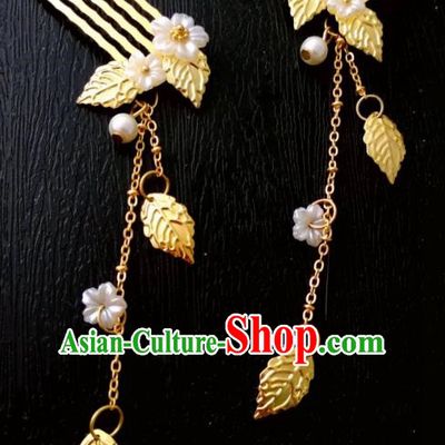 Chinese Traditional Ancient Hair Accessories Classical Brass Hair Comb Hanfu Hairpins for Women