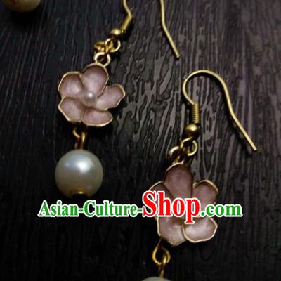 Chinese Traditional Ancient Accessories Earrings Classical Hanfu Pink Flowers Eardrop for Women