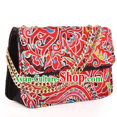 Chinese Traditional Embroidery Craft Embroidered Red Chain Bags Handmade Handbag for Women
