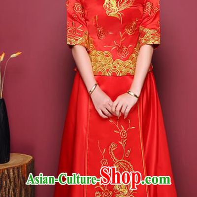Chinese Ancient Wedding Costume Traditional Bottom Drawer, China Ancient Bride Toast Clothing Embroidered Phoenix Xiuhe Suits for Women