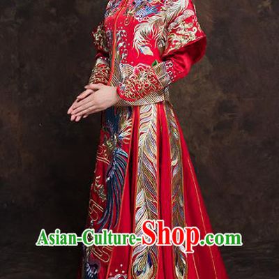 Chinese Traditional Bride Toast Clothing Red Xiuhe Suits Ancient Embroidery Phoenix Bottom Drawer Wedding Costumes for Women