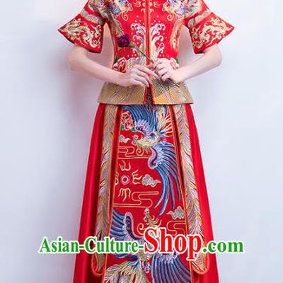 Chinese Traditional Bride Toast Clothing Short Sleeve Xiuhe Suits Ancient Embroidery Phoenix Bottom Drawer Wedding Costumes for Women