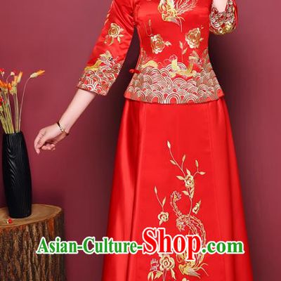 Chinese Ancient Wedding Costume Traditional Bottom Drawer, China Ancient Bride Toast Clothing Embroidered Peony Xiuhe Suits for Women
