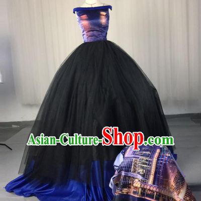 Top Grade Stage Performance Costumes Renaissance Catwalks Black Veil Full Dress Modern Fancywork Clothing for Women