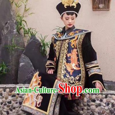 Top Grade Chinese Traditional Stage Performance Costumes Qing Dynasty Modern Fancywork Clothing and Headwear for Women