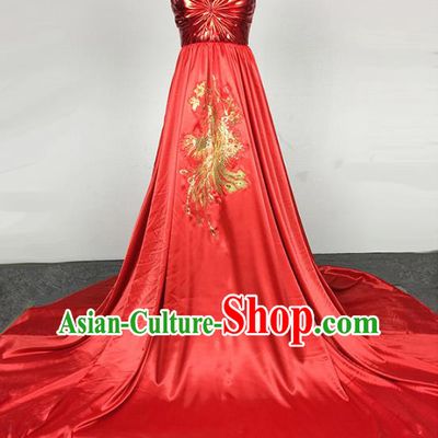 Top Grade Stage Performance Costumes China Modern Fancywork Red Full Dress for Women