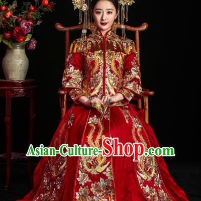 Chinese Traditional Embroidered Xiuhe Suits Ancient Bride Embroidery Bottom Drawer Wedding Costumes for Women