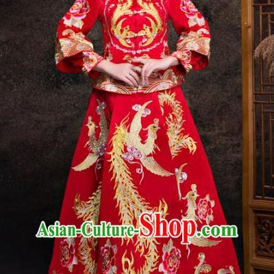 Chinese Traditional Red Xiuhe Suits Ancient Bride Embroidered Bottom Drawer Wedding Costumes for Women