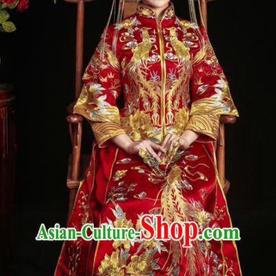 Chinese Traditional Red Xiuhe Suits Ancient Bride Embroidered Phoenix Bottom Drawer Wedding Costumes for Women