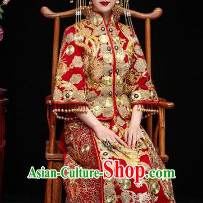 Chinese Traditional Toast Xiuhe Suits Ancient Bride Beading Embroidered Bottom Drawer Wedding Costumes for Women