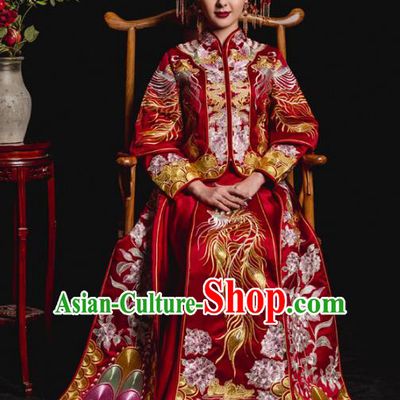 Chinese Traditional Toast Xiuhe Suits Ancient Bride Embroidered Phoenix Bottom Drawer Wedding Costumes for Women