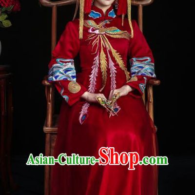 Chinese Traditional Toast Clothing Xiuhe Suits Ancient Bride Embroidered Phoenix Bottom Drawer Wedding Costumes for Women