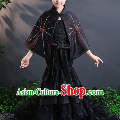 Top Grade Stage Performance Costumes Black Lace Mermaid Dress Modern Fancywork Full Dress for Kids