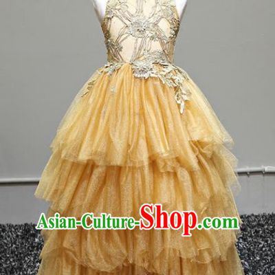 Top Grade Stage Performance Costumes Yellow Bubble Dress Modern Fancywork Full Dress for Kids