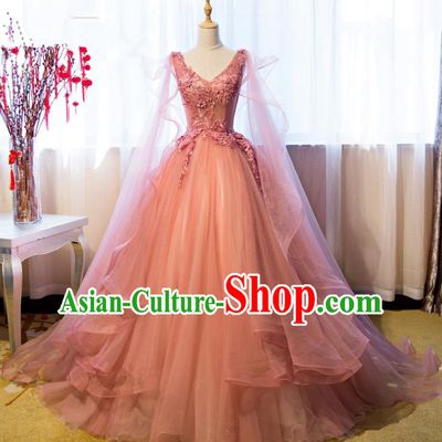 Top Grade Advanced Customization Wedding Dress Pink Bridal Veil Full Dress Costume for Women