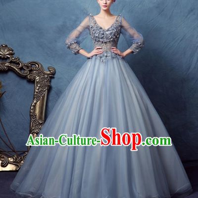 Top Grade Advanced Customization Wedding Dress Blue Bridal Veil Full Dress Costume for Women