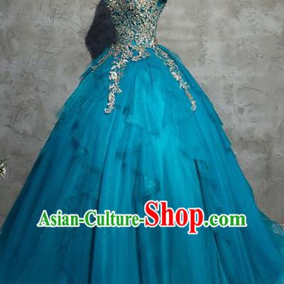 Top Grade Advanced Customization Wedding Dress Chorus Blue Dress Bridal Veil Full Dress Costume for Women