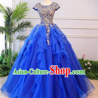 Top Grade Advanced Customization Wedding Dress Chorus Blue Dress Bridal Veil Full Dress Costume for Women