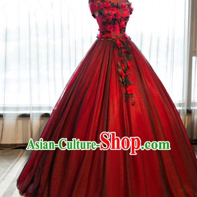 Top Grade Advanced Customization Embroidered Wedding Dress Chorus Compere Dress Bridal Veil Full Dress Costume for Women