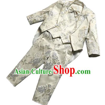 Top Grade Stage Performance Costumes Children Compere White Suits Modern Fancywork Clothing for Kids