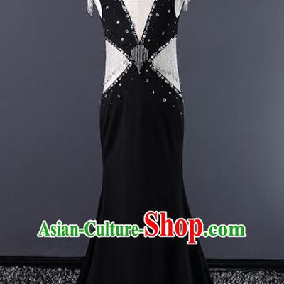 Top Grade Compere Costumes Children Black Evening Dress Modern Fancywork Full Dress for Kids