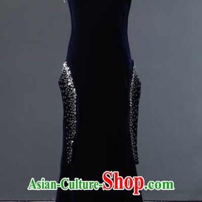 Top Grade Compere Stage Performance Costumes Children Catwalks Velvet Dress Modern Fancywork Full Dress for Kids