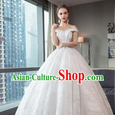 Top Grade Advanced Customization White Lace Bubble Dress Wedding Dress Compere Bridal Full Dress for Women