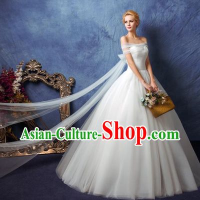 Top Grade Advanced Customization White Veil Dress Off Shoulder Wedding Dress Compere Bridal Full Dress for Women