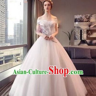 Top Grade Advanced Customization White Veil Dress Wedding Dress Compere Bridal Full Dress for Women