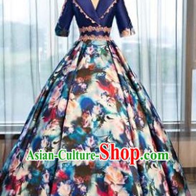 Top Grade Advanced Customization Printing Blue Dress Wedding Dress Compere Bridal Full Dress for Women