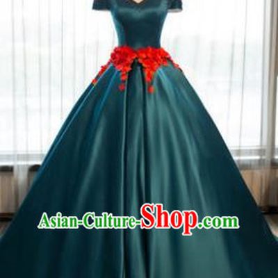 Top Grade Advanced Customization Peacock Green Satin Dress Wedding Dress Compere Bridal Full Dress for Women