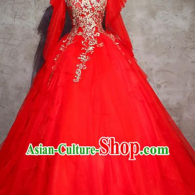 Top Grade Advanced Customization Red Veil Bubble Evening Dress Wedding Dress Compere Bridal Full Dress for Women
