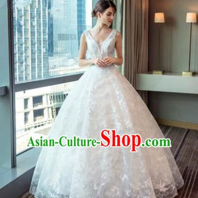 Top Grade Advanced Customization White Lace Veil Evening Dress Wedding Dress Compere Bridal Full Dress for Women